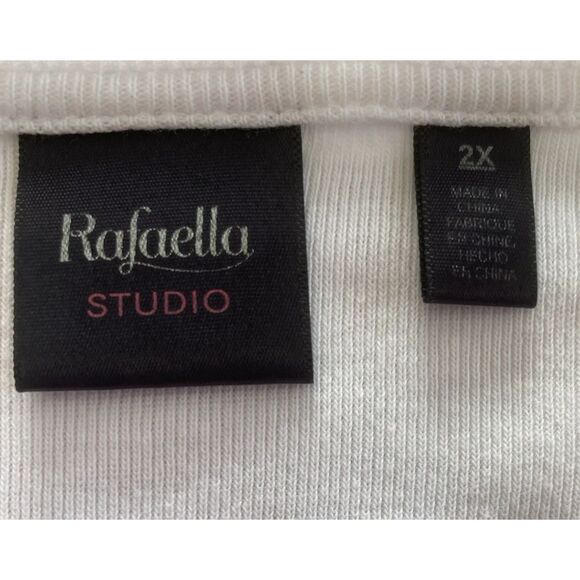 Rafaella Studio Women White Top 3/4 Sleeve 100% Cotton Plus Sz 2XL Keyhole Neck - Picture 7 of 8